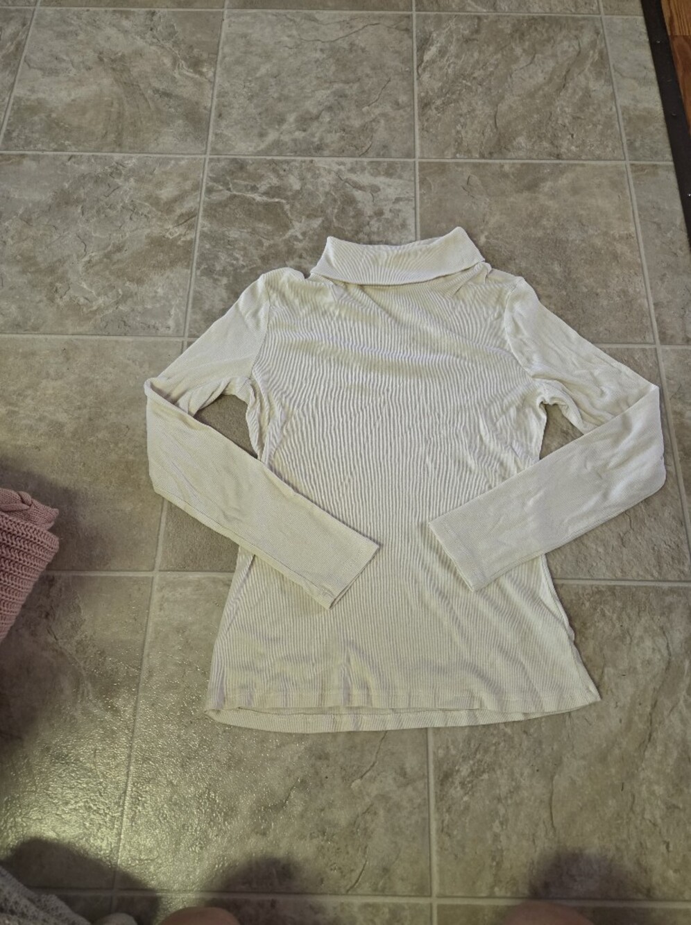 Ribbed Cream Turtleneck Long Sleeve Top
